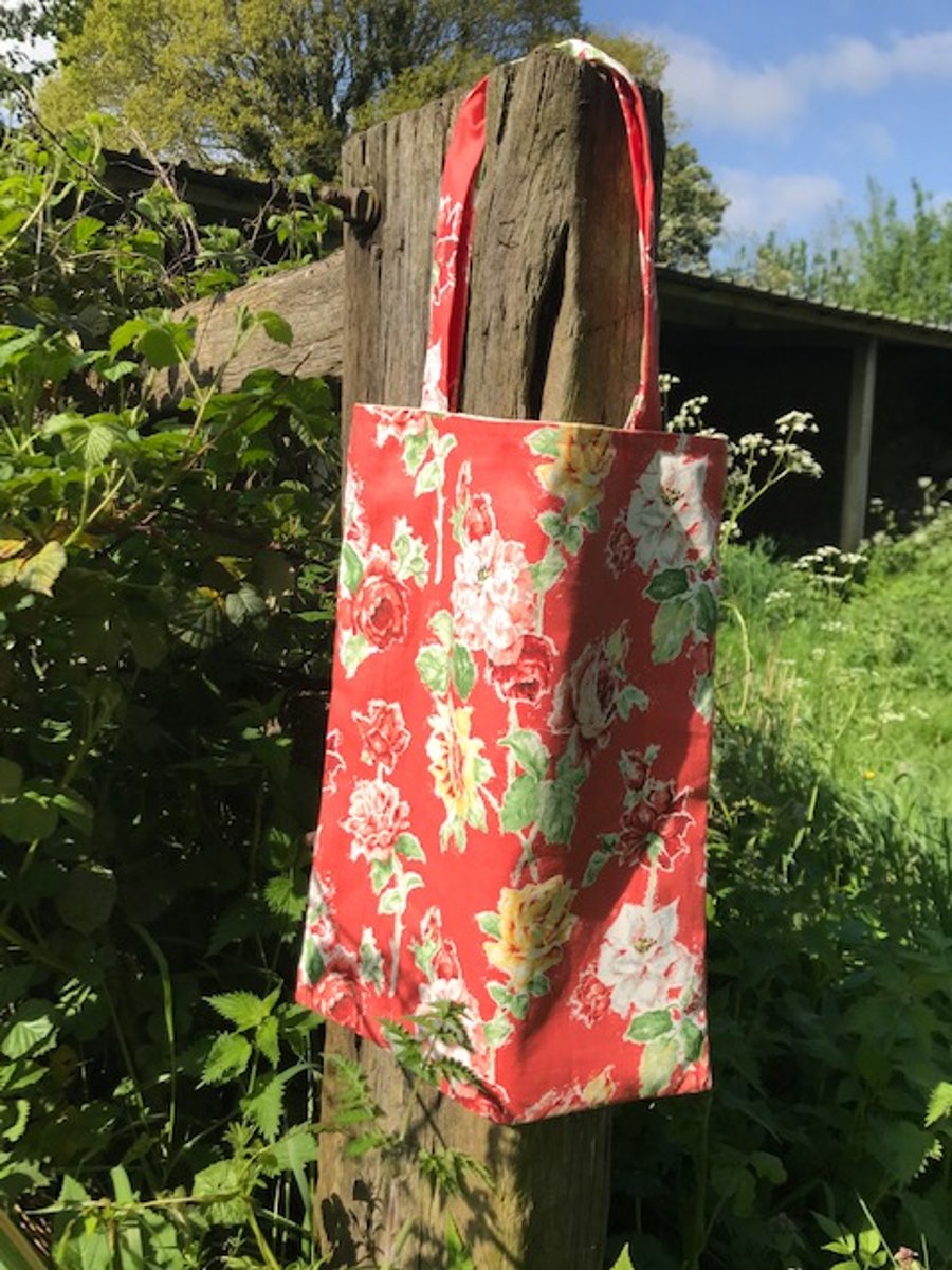Vintage red floral shopper made from Sanderson 'Grace' fabric - free postage