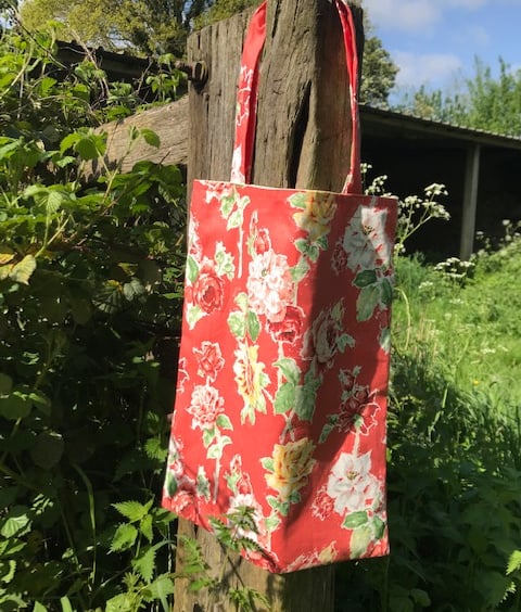 Vintage red floral shopper made from Sanderson 'Grace' fabric - free postage