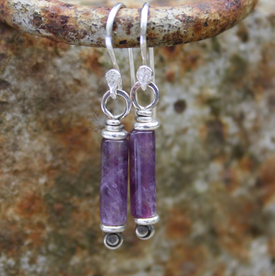 Silver and Amethyst earrings Scrolls