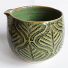 Matcha Bowl with Bamboo Scoop - Hand Thrown Stoneware Ceramic Green Glazed Mug 