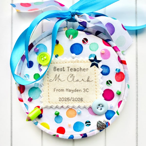 Best Teacher Personalised Hoop,  From Child Name Class 2025,  Spot Cotton TA 