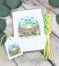 Macrame Keyring & Card Gift Set - Frog on a log - Image 1
