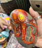 Red Octopus hand painted paperweight stone 