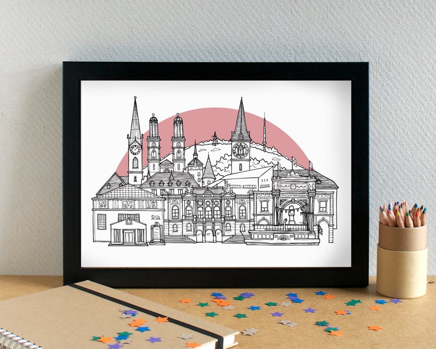 Zurich Skyline Travel Art Print