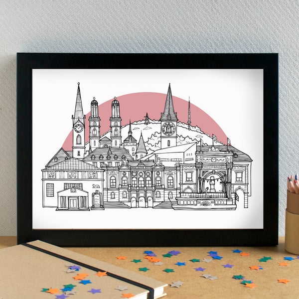 Zurich Skyline Travel Art Print