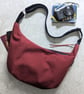 Canvas Maroon Large Cross Body Dumpling Bag with Quirky Skeleton Lining 