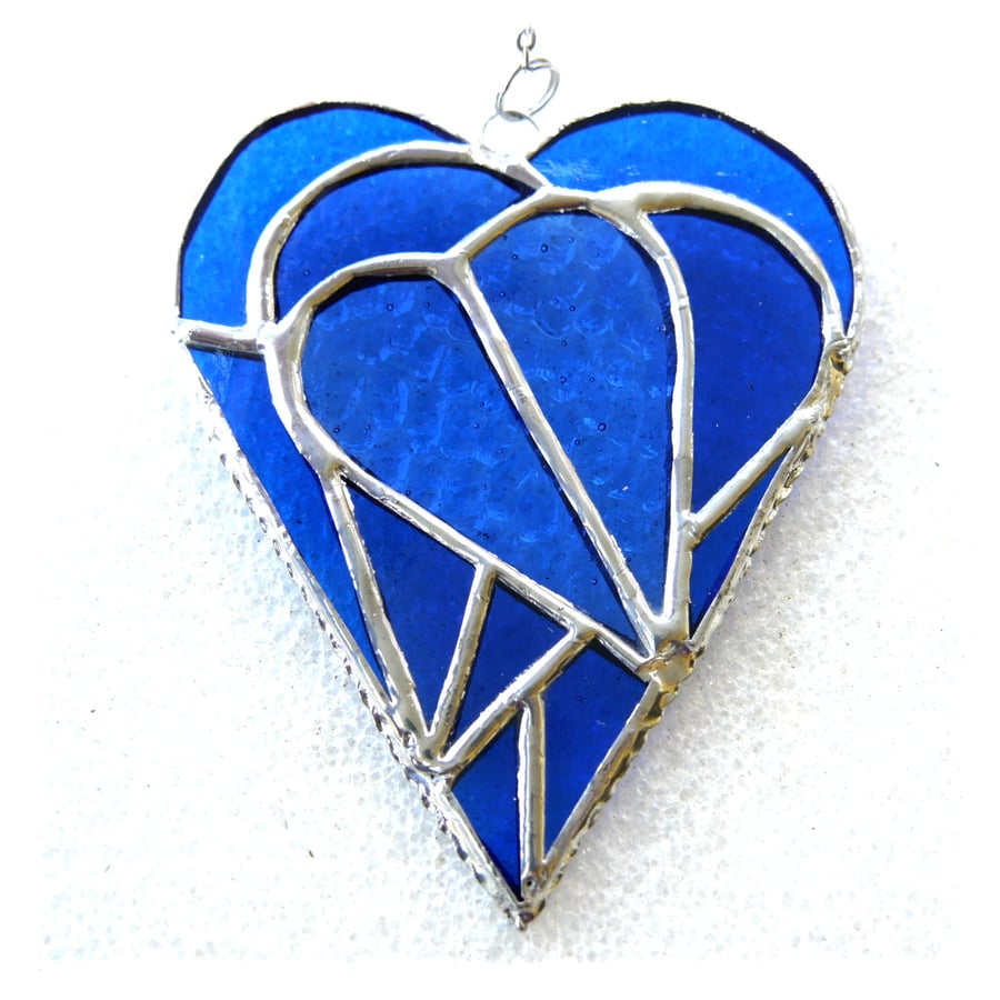 Triple Heart Stained Glass Suncatcher 017 Blue Sapphire Wedding 45th