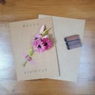 Dried Flower Greeting Card. Birthday Card. Handmade - Pink Flowers.