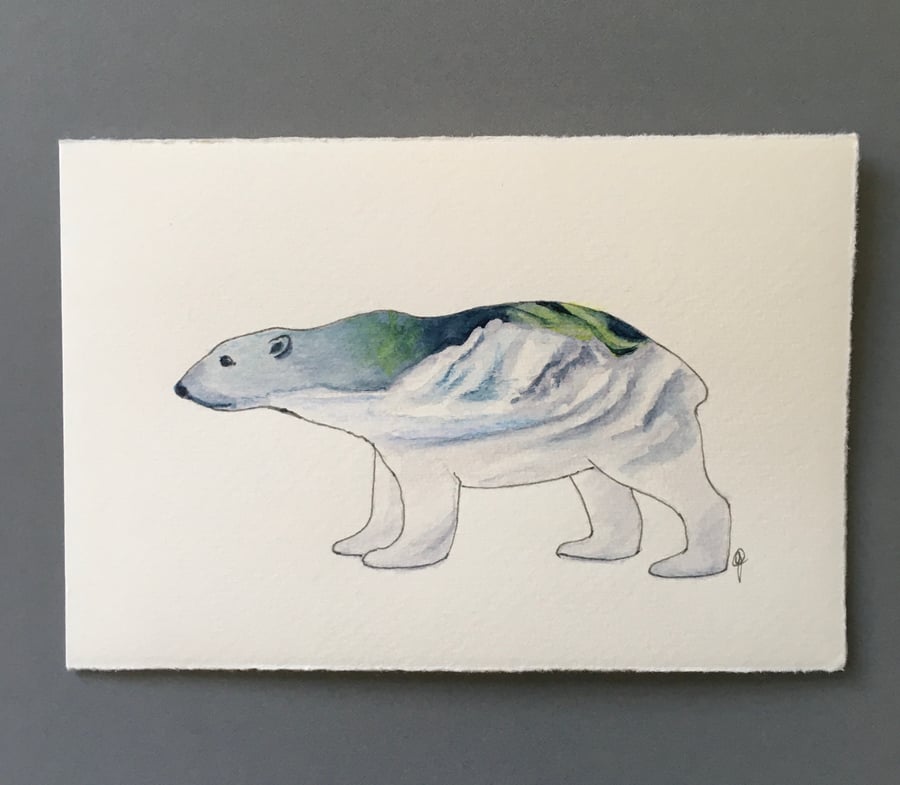 Polar bear hand painted card 