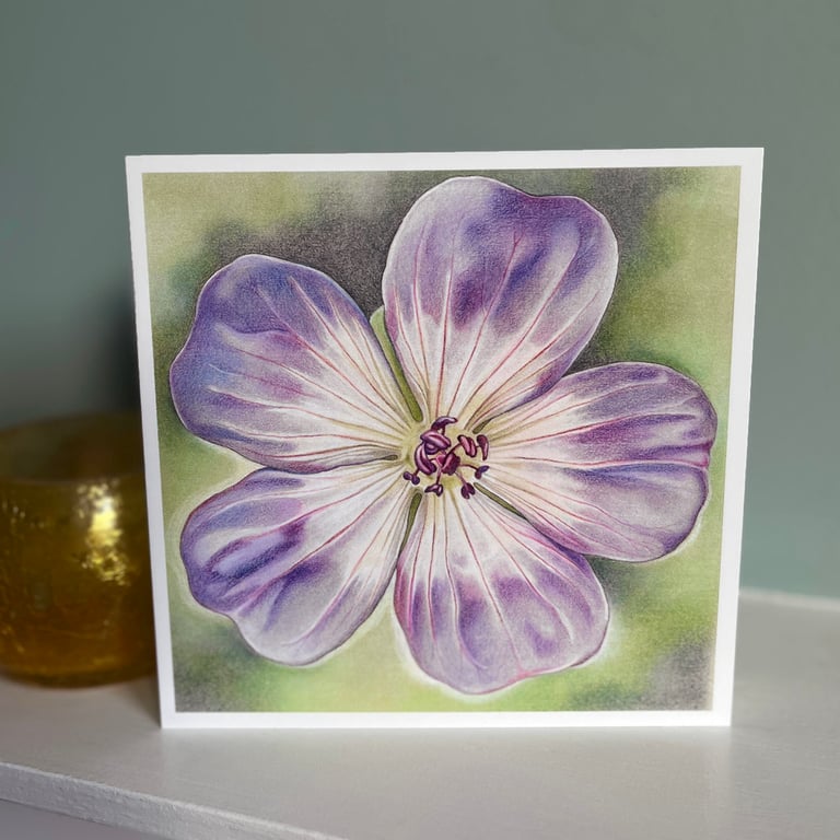 Geranium greeting card - Rozanne, purple flower, floral art card, thank you card