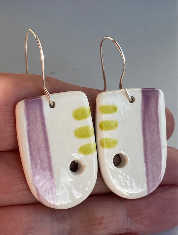 Earrings handmade ceramic dangly sterling silver earrings