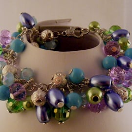 Lilac, Turquoise, Lime and Silver Charm Bracelet