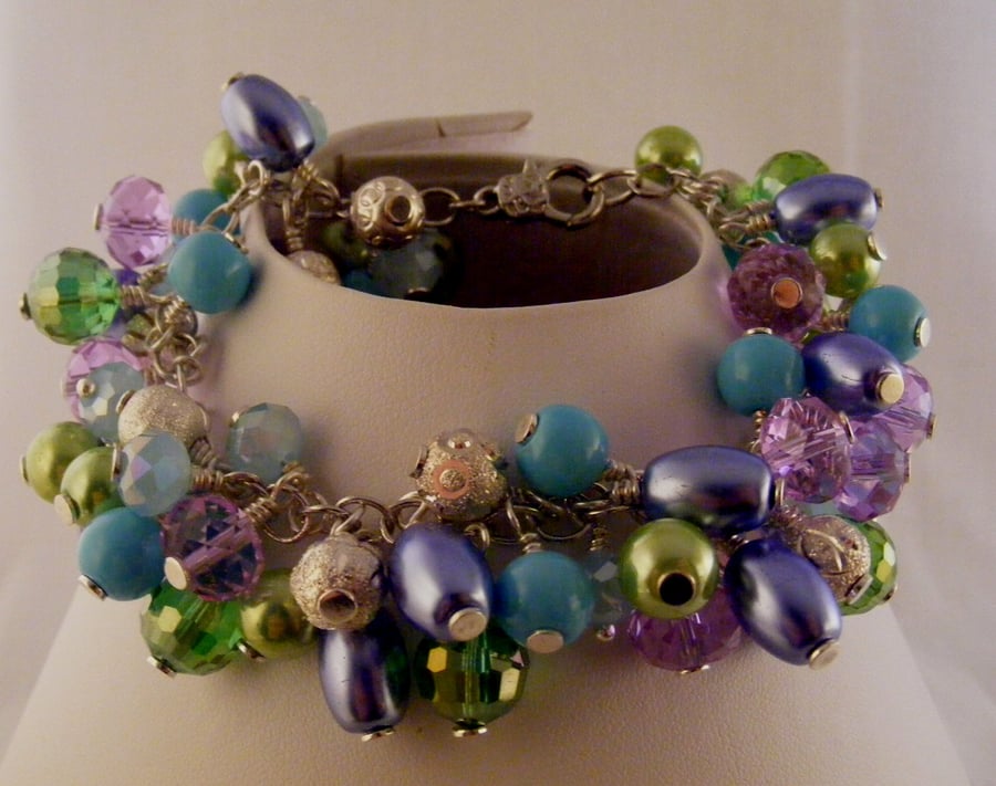 Lilac, Turquoise, Lime and Silver Charm Bracelet
