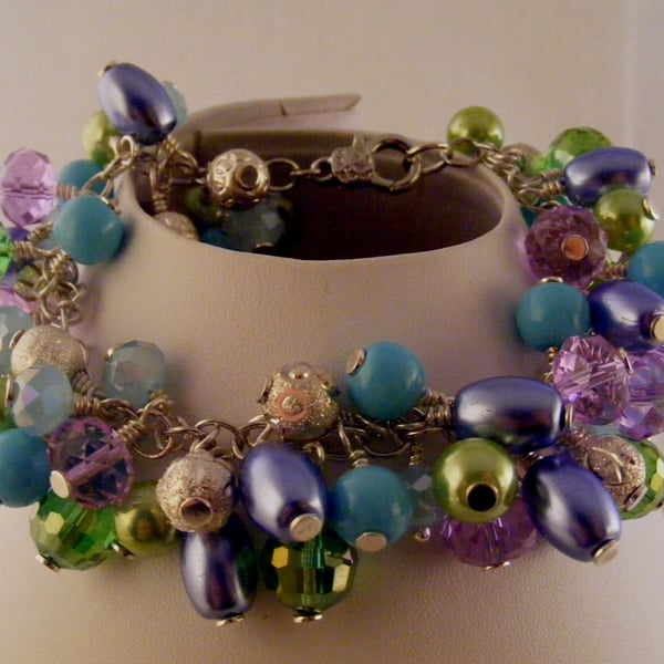 Lilac, Turquoise, Lime and Silver Charm Bracelet