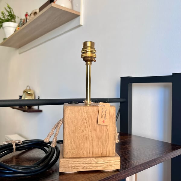 Rustic Oak Table Lamp with Tassels - Handmade Farmhouse Light UK