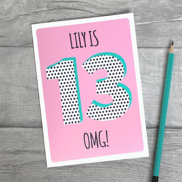 Girls 10th, 11th, 12th, 13th, 14th, 15th, 16th Birthday Card.