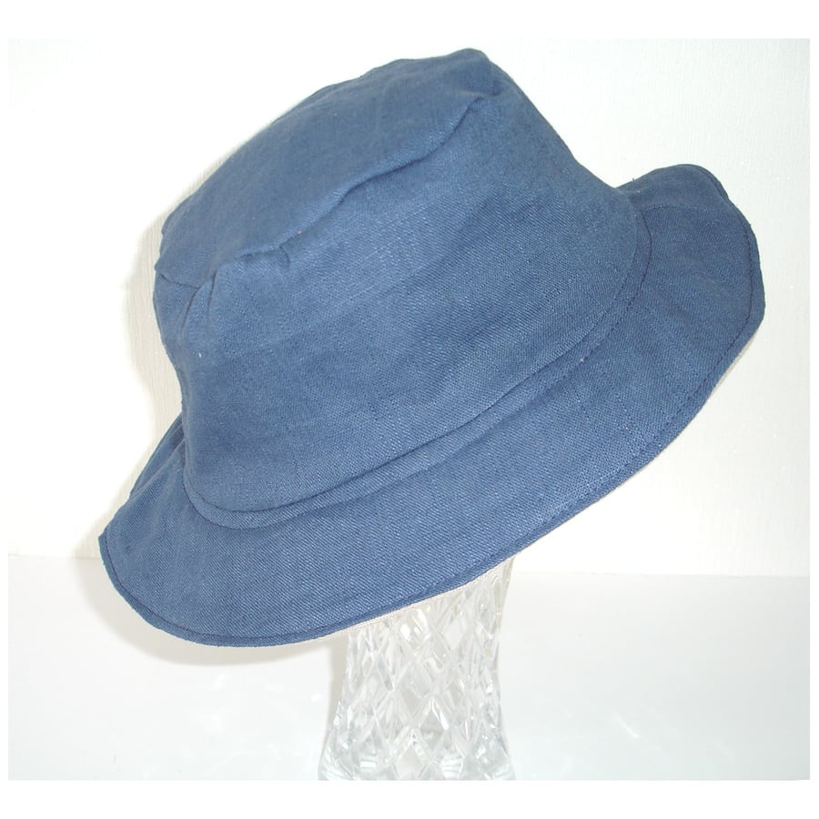 Sun Hat Bucket Hat Navy Blue Linen Shade Pure Linen