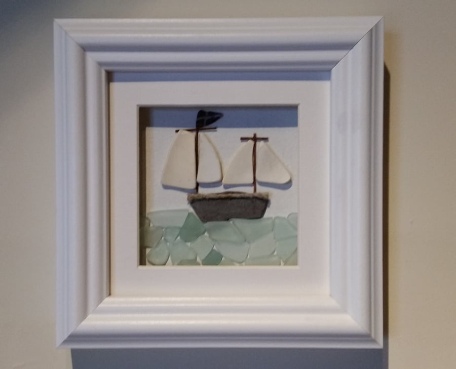 Tall Ship, Pebble Art , Sea Pottery