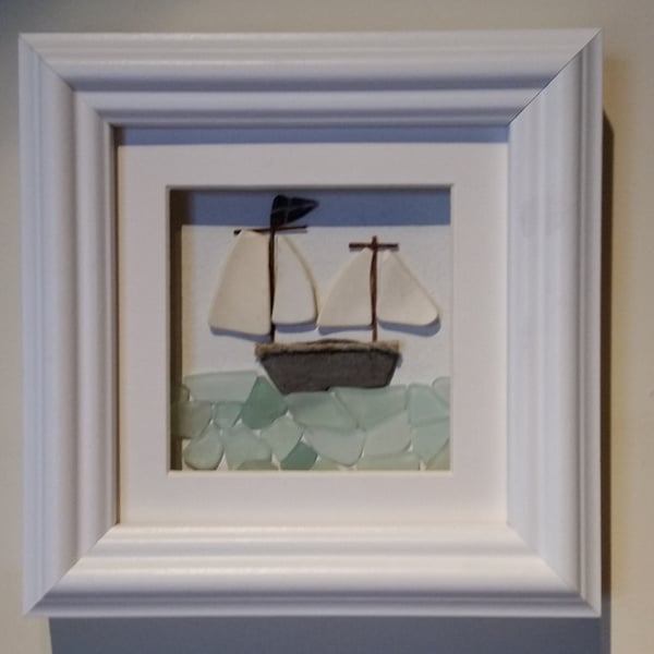 Tall Ship, Pebble Art , Sea Pottery