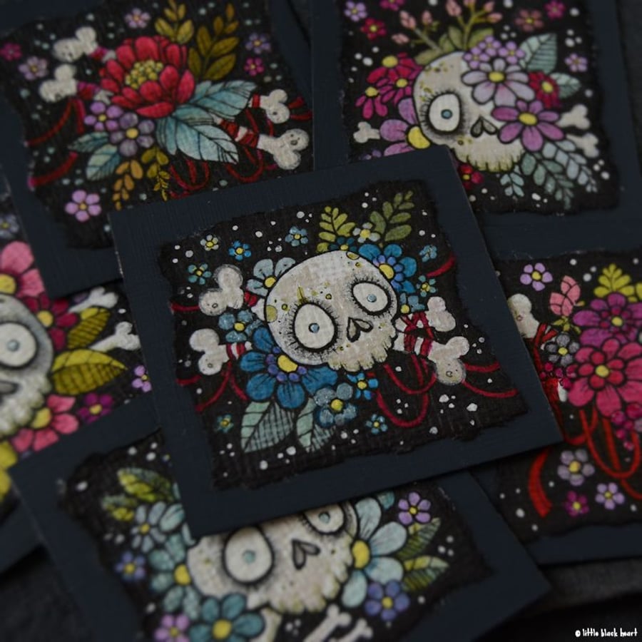 floral skull n bones - original twinchie illustration