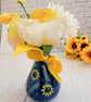 Small Blue Glass Vase Hand Painted With Sunflowers  - Image 9