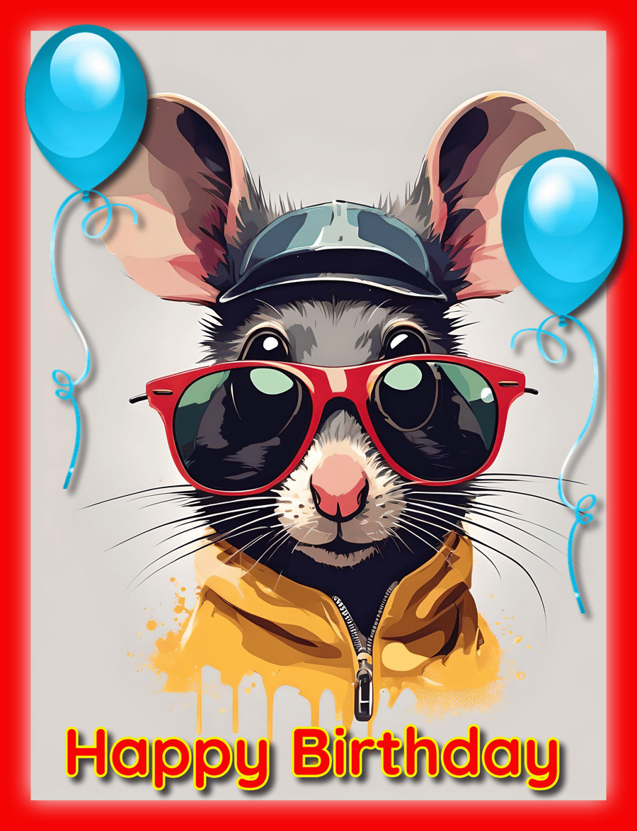 Fun Cool Rat Birthday Card A5 