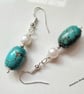 Designer Natural African Turquoise & Baroque Freshwater Pearl Earrings - Image 2