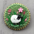 Hand Embroidered Blossom Sheep Brooch 