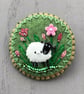 Hand Embroidered Blossom Sheep Brooch 