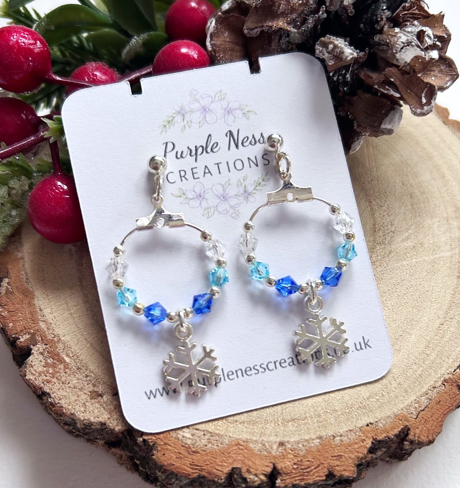 Snowflake Beaded Hoop Christmas Earrings