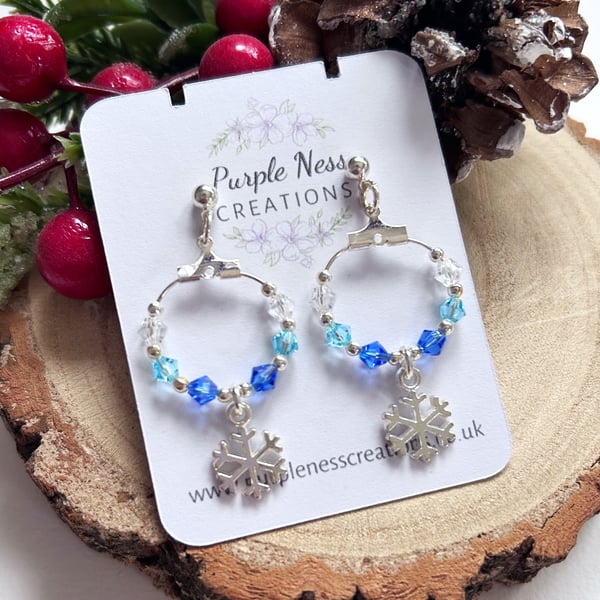 Snowflake Beaded Hoop Christmas Earrings