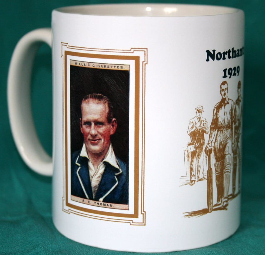 Cricket mug Northamptonshire 1929 cricket counties A E Thomas & C N Woolley vint