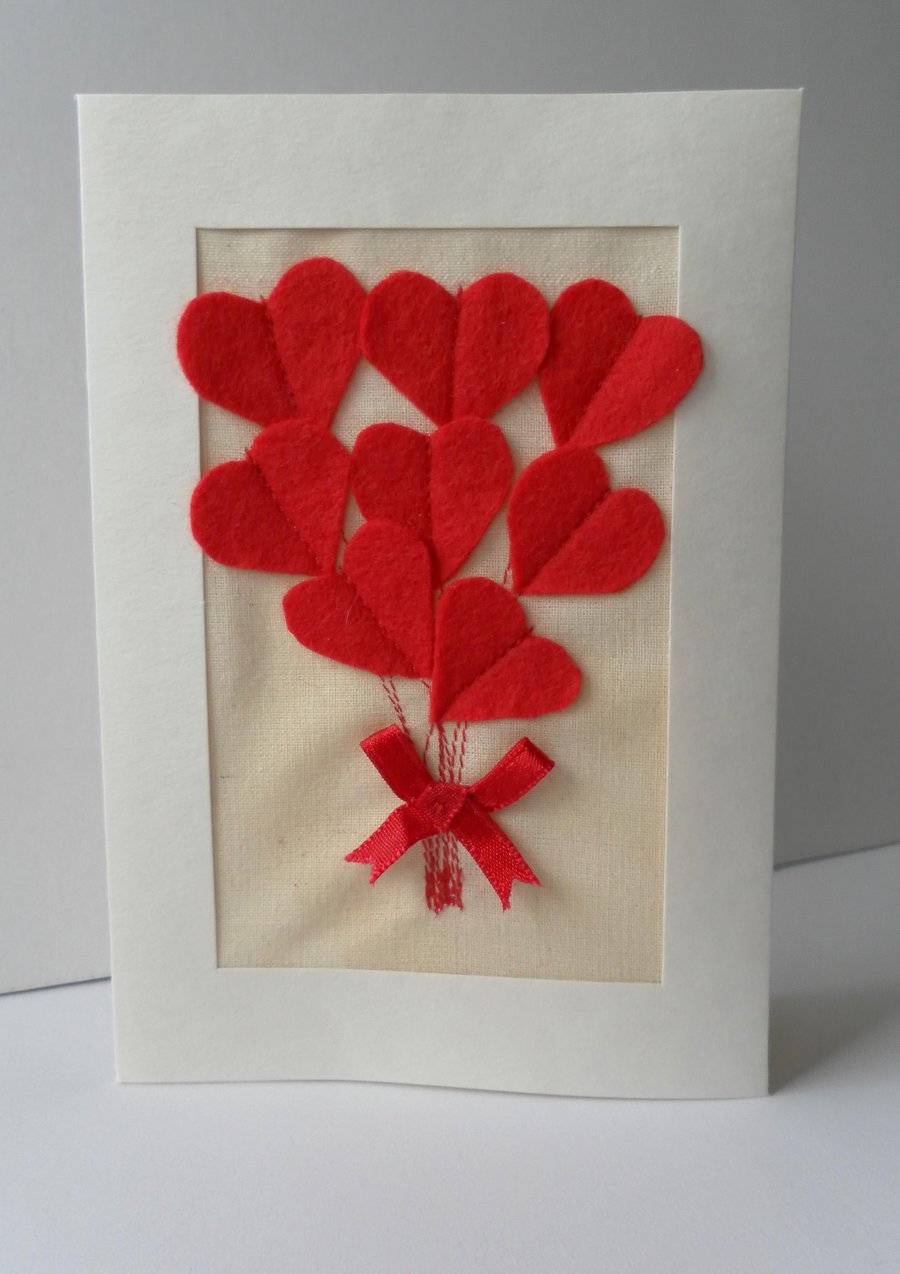 Valentine’s Day Card, Red Felt Heart Bouquet