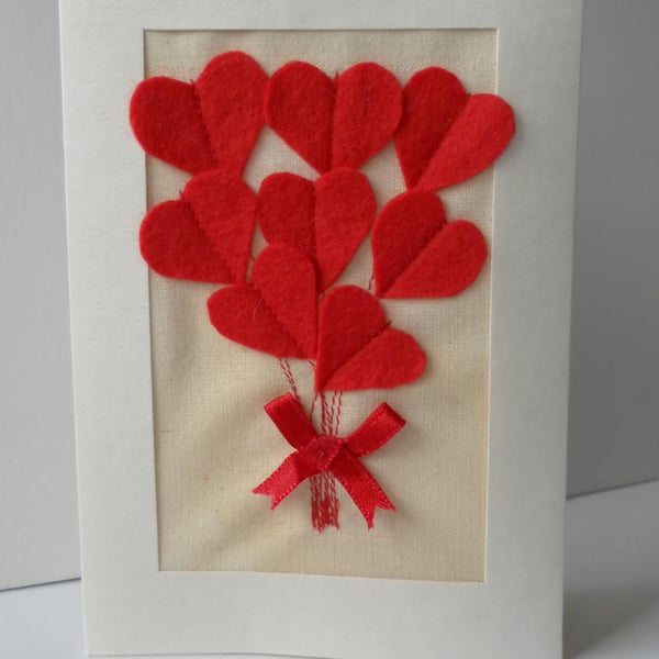 Valentine’s Day Card, Red Felt Heart Bouquet