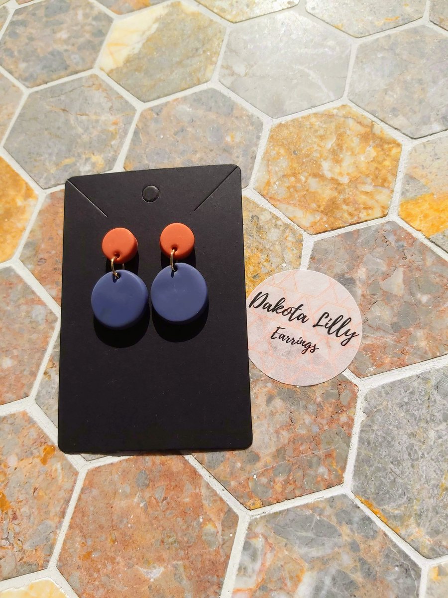Orange and Grey handmade polymer clay stud with drop earrings