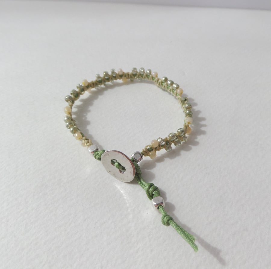 Pale Green Fancy Beaded Cotton Bracelet
