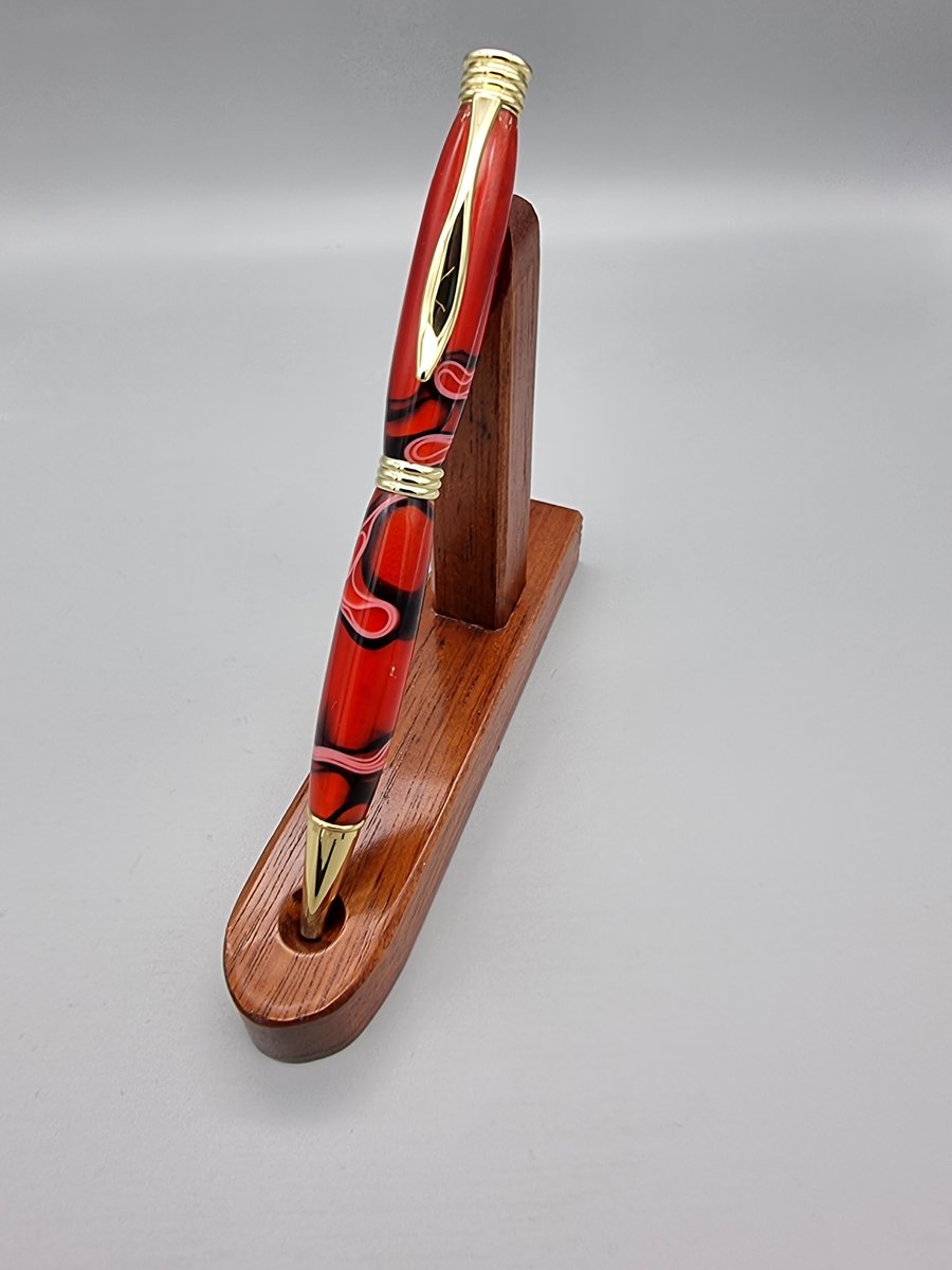 Pen Red Marble Effect Slimline