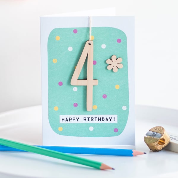 Age 4 Birthday Card - Kids Card, Keepsake Card, Happy Birthday, Handmade Card, A