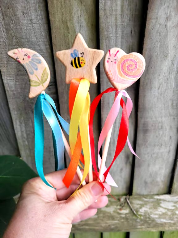 Wooden Magic Wand Set of 3,Toddler Fairy Wands,small Handmade Pretend Play Toy