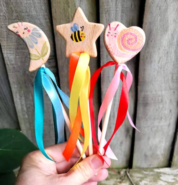 Wooden Magic Wand Set of 3,Toddler Fairy Wands,small Handmade Pretend Play Toy