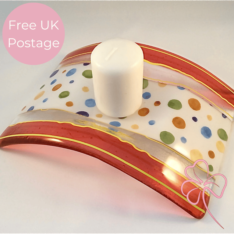 Polka Dot Fused Glass Candle Bridge – Unique Handmade Glass for Home Décor