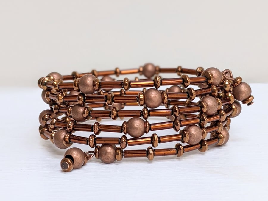 Memory Wire Bracelet in Copper, Wrap Coiled Bangle