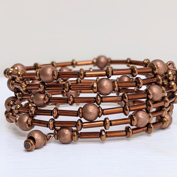 Memory Wire Bracelet in Copper, Wrap Coiled Bangle