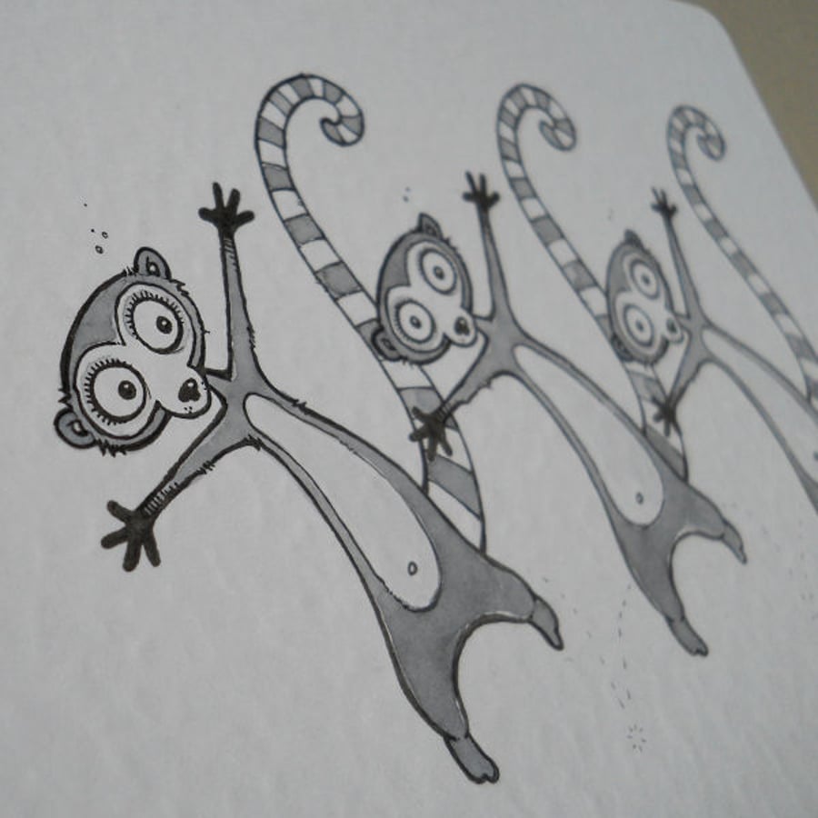 leaping lemurs - original illustration (A6)