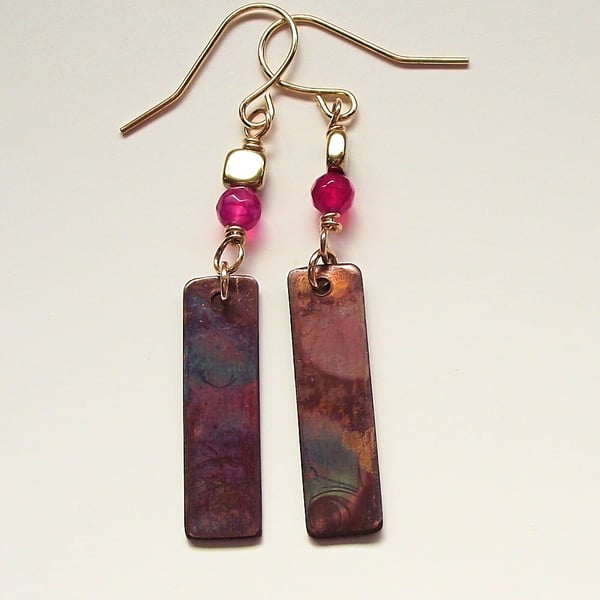 Earrings copper and pink jade