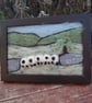 Sheep by a stonewall wool needlefelt picture.   White or Black frame - Image 4