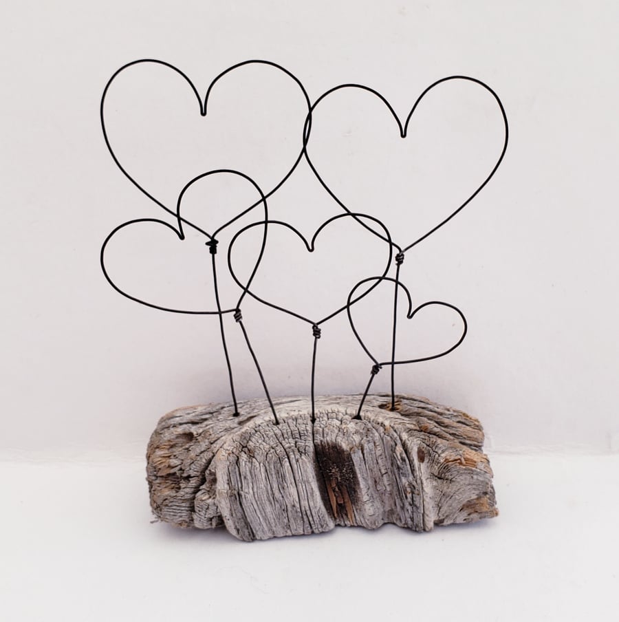 'Family'  driftwood and wire heart art.