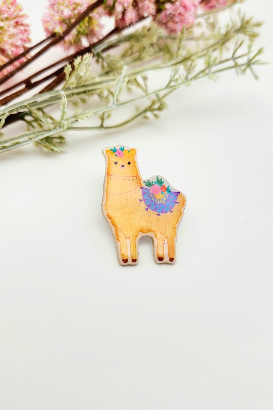 Brooch, Pin, Handmade Lovely Alpaca Pin, Shrink Plastic Pin