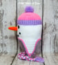 Crochet pink snowlady, snowman hat,  Age 3-6 years approx - Image 3