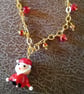 Father Christmas Lampwork Pendant & Red Crystal Drops GoldPlate Necklace 18 inch - Image 1